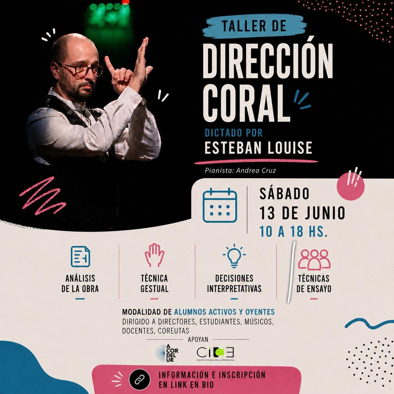 Afiche del Taller de Dirección Coral dictado por Esteban Louise en Montevideo